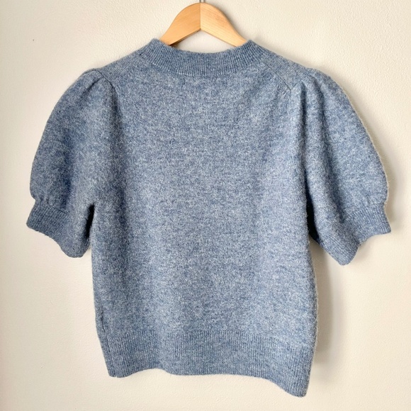 Banana Republic Alpaca Wool Puff Sleeve Sweater M Blue Soft Knit Quiet Luxury - Picture 6 of 8